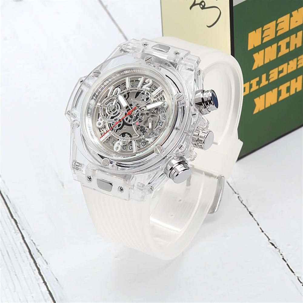 Men's Luxury Business Watch – Hollow Dial, Quartz Movement, Silicone Band - Kasbah Souq