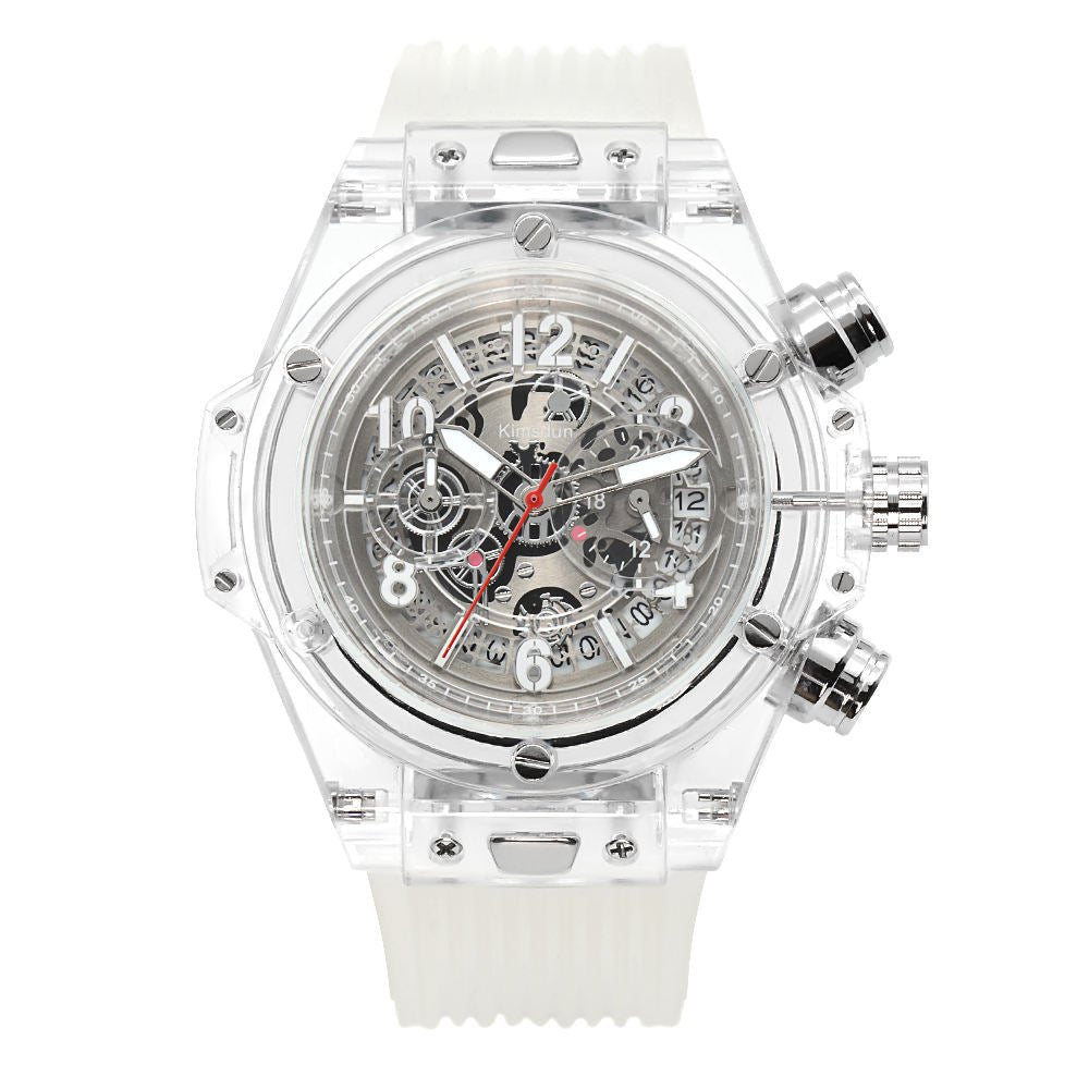 Men's Luxury Business Watch – Hollow Dial, Quartz Movement, Silicone Band - Kasbah Souq