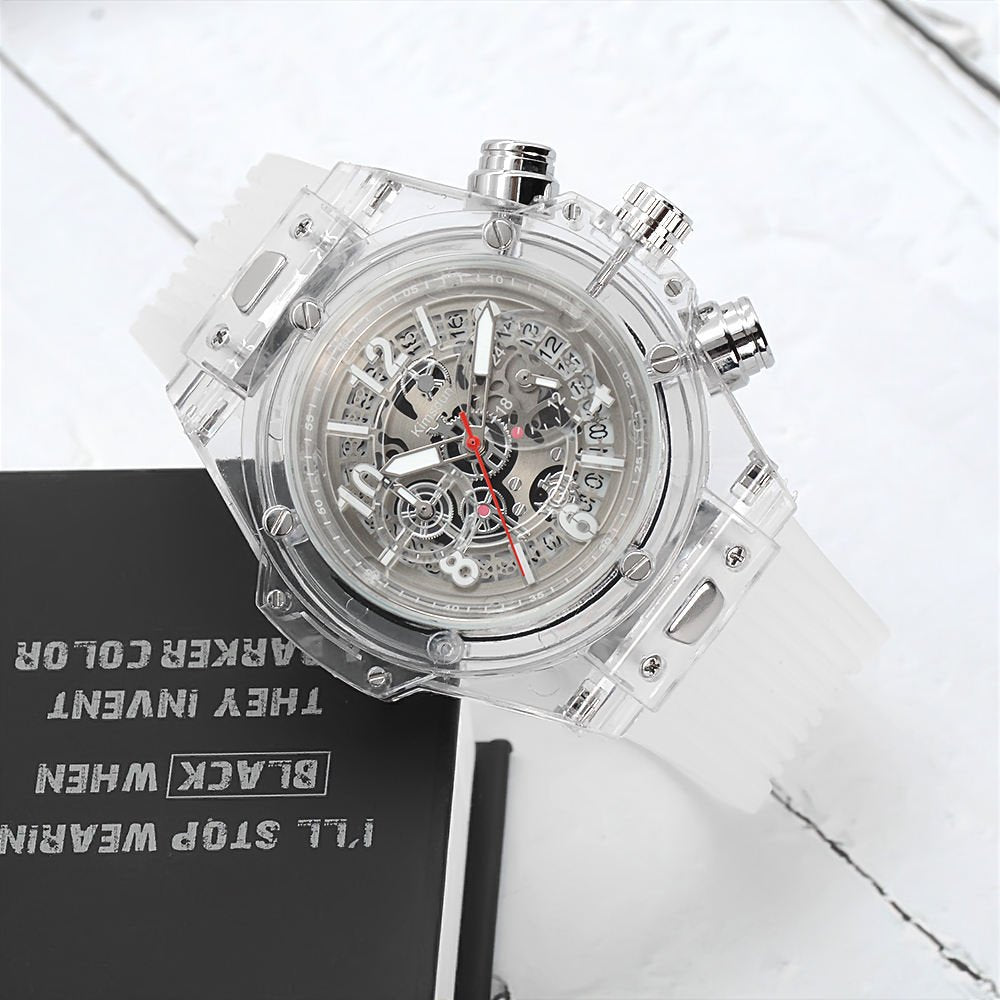 Men's Luxury Business Watch – Hollow Dial, Quartz Movement, Silicone Band - Kasbah Souq