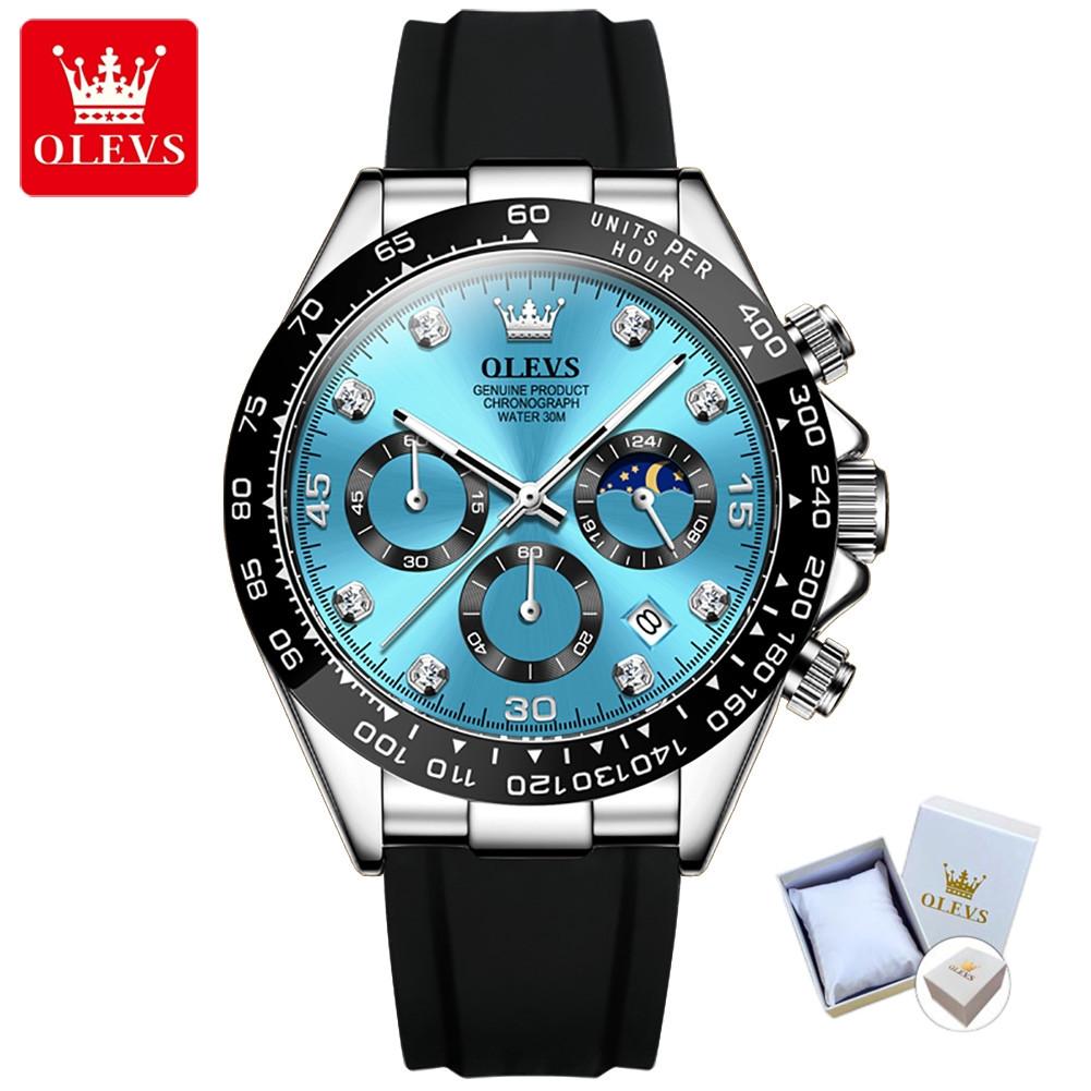 OLEVS Men's Luxury Chronograph Watch – Sport, Waterproof, Silicone Strap, Moon Phase Dial - Kasbah Souq