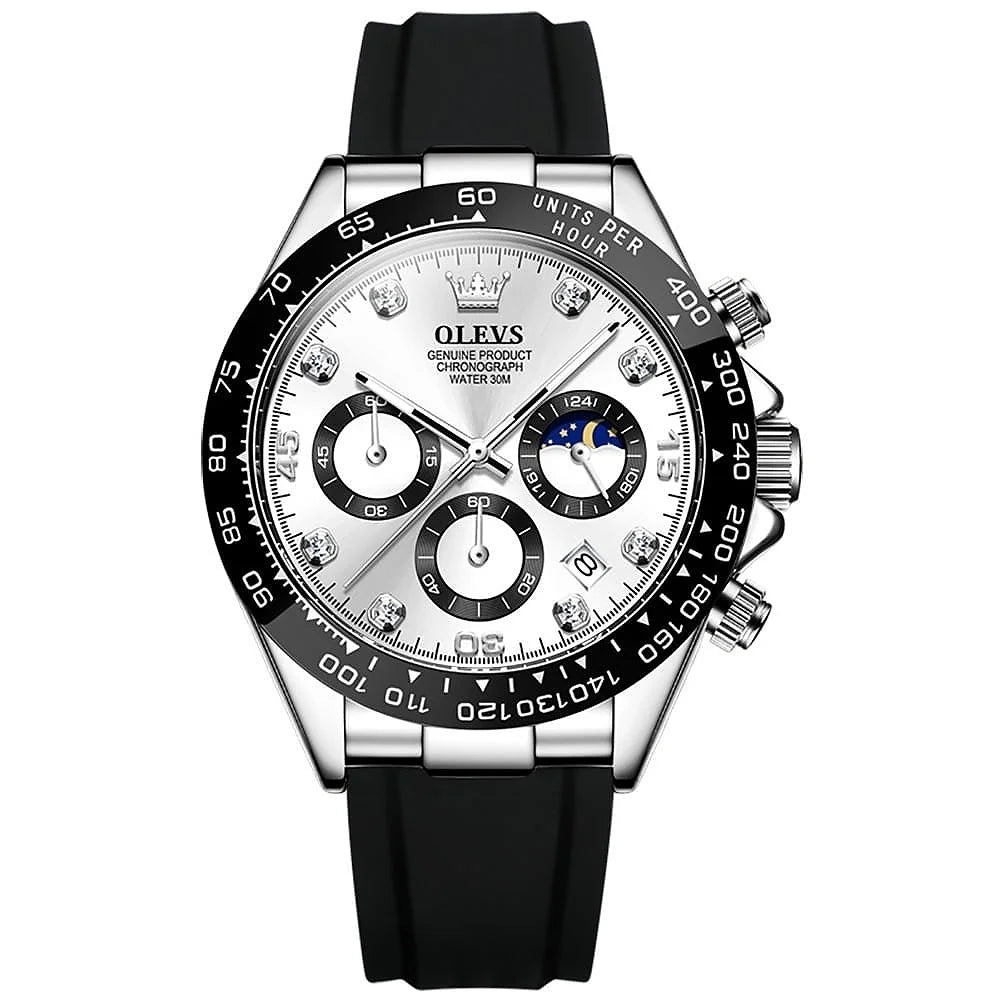 OLEVS Men's Luxury Chronograph Watch – Sport, Waterproof, Silicone Strap, Moon Phase Dial - Kasbah Souq