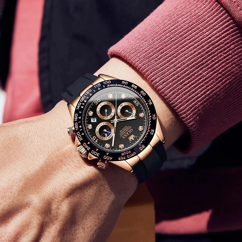 OLEVS Men's Luxury Chronograph Watch – Sport, Waterproof, Silicone Strap, Moon Phase Dial - Kasbah Souq